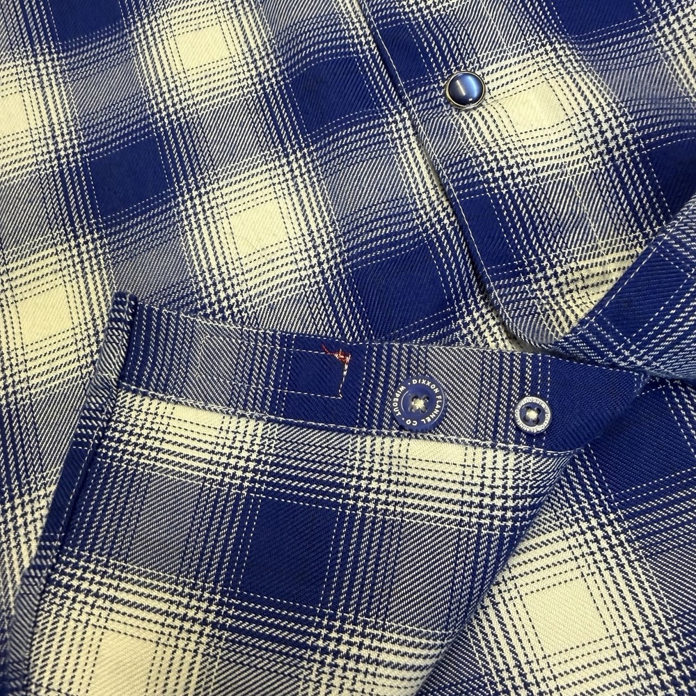 Dixxon Wipeout Flannel Mens Small Pearl Snap Button Down Shirt Blue White Plaid - Picture 8 of 13